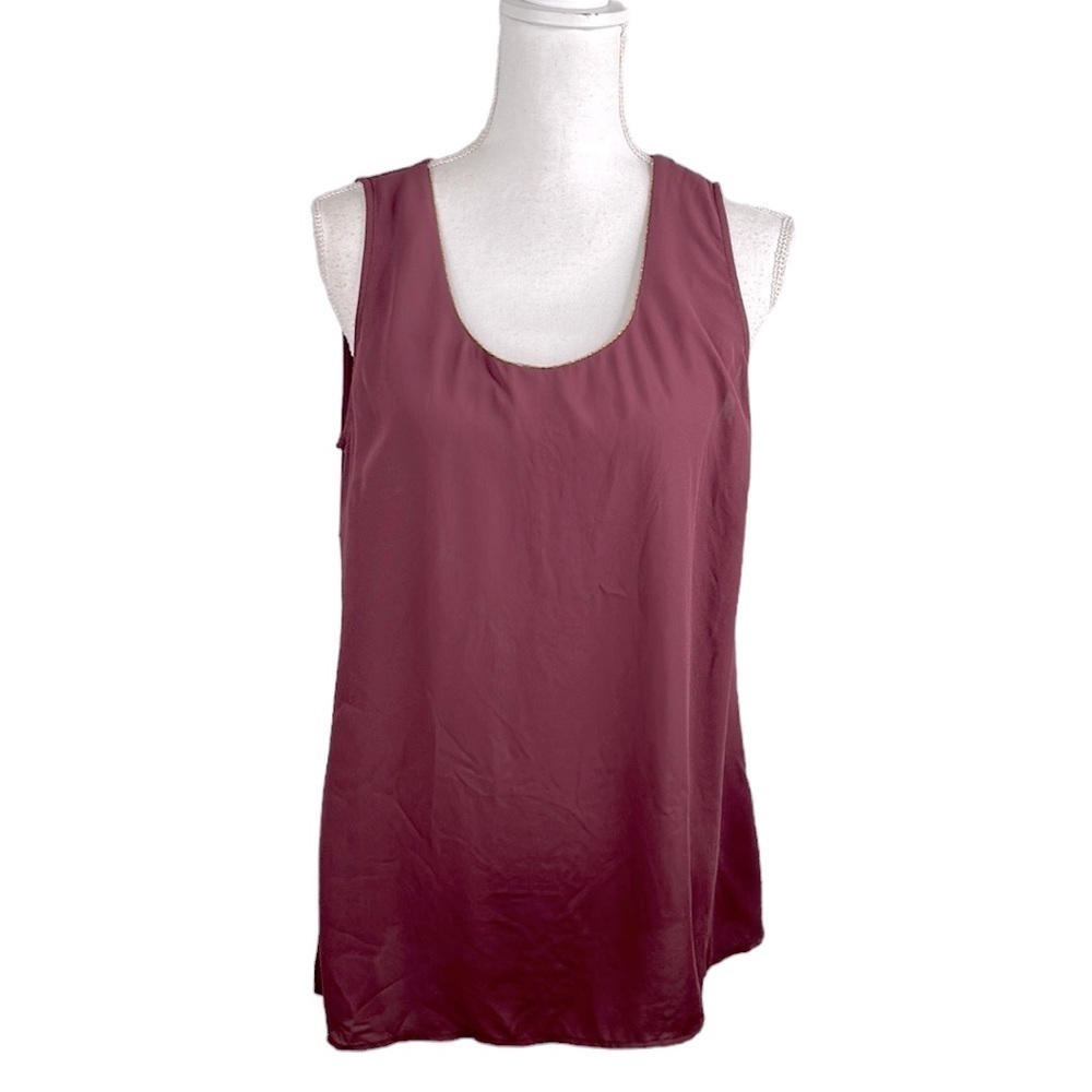 Le Chateau Burgundy Gold Beaded Neckline High Low Sleeveless Top Size Large